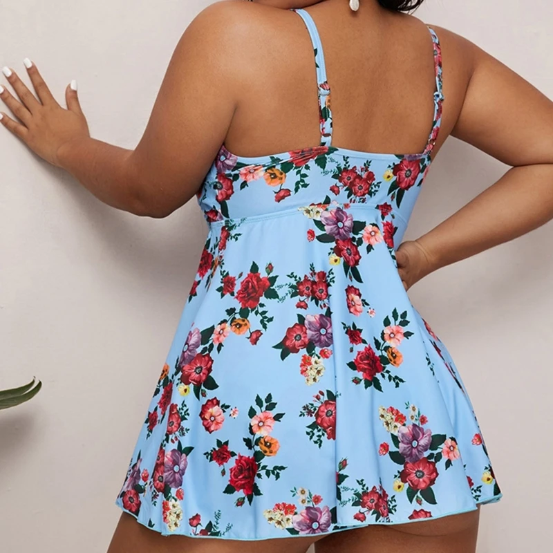 2023 New Big Size Tankini Swimsuits for Women Floral Print Twist Front Flowy Swimdress with Bikini Bottom 2 Piece Bathing Suits