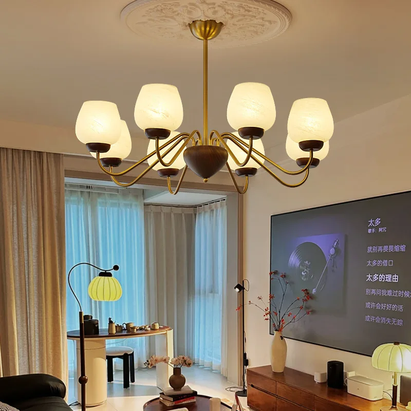 

Винтажная люстра в китайском стиле для гостиной, американская столовая, спальня в античном стиле, лампа из орехового стекла