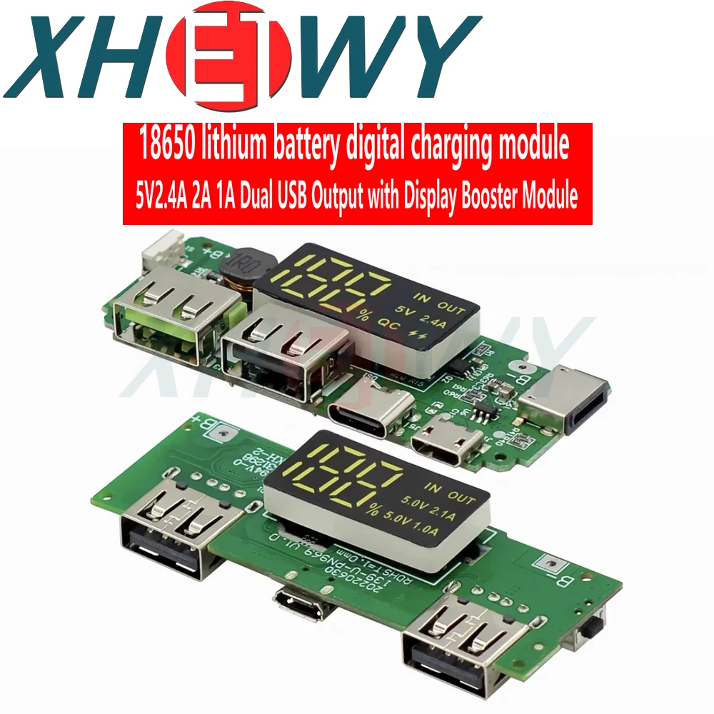 18650 Lithium Batterij Digitale Display Oplaadmodule 5v2.4a 2a Dual Usb Output Band Display Booster Module