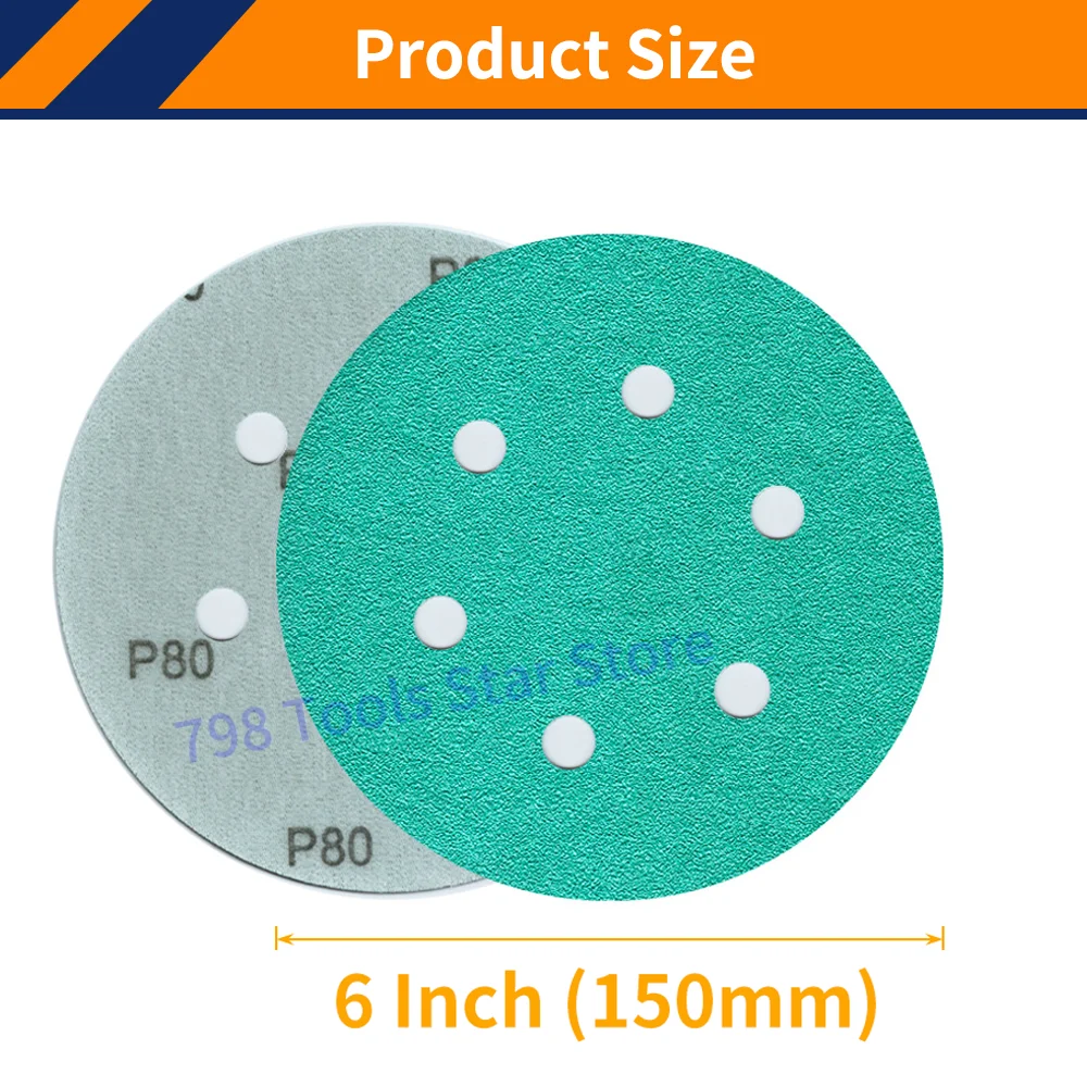 50PCS 6-Inch 6-Hole 40-2000 Grit Sanding Discs,150mm Heavy-Duty Hook & Loop Film Discs Sandpaper for Random Orbital Sanders