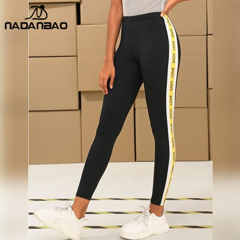 Nadanbao Summer Letter Printing Leggings for Women Outdoor Sports Pants Mid Waist Sexy Tights Gym Fitness Yoga Trousers Bottom