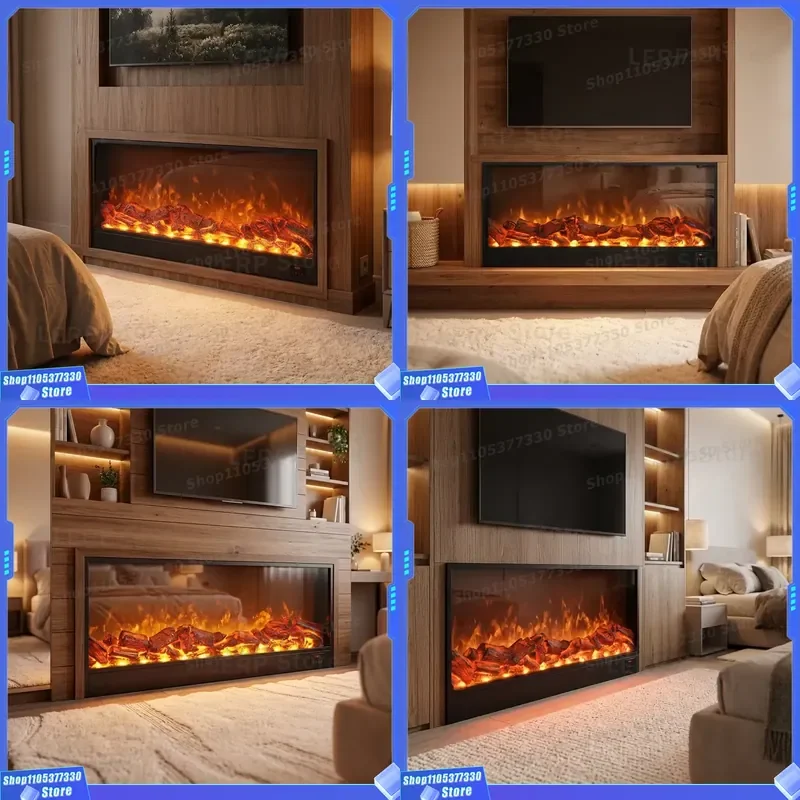 120cm Wall Mounted Electric Fireplace Steel Tempered Glass LED Realistic Flame 36W Silent Motor Remote Control Home Decor