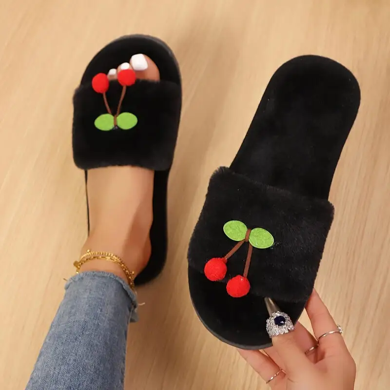 Niedliche Erdbeer-Plüsch-Hausschuhe für Damen, Winter 2026, Weiche Flauschige Plüsch-Innenschuhe, Komfortable Weiche Sohle, Warme Schuhe, Größe 45 – Detail 4