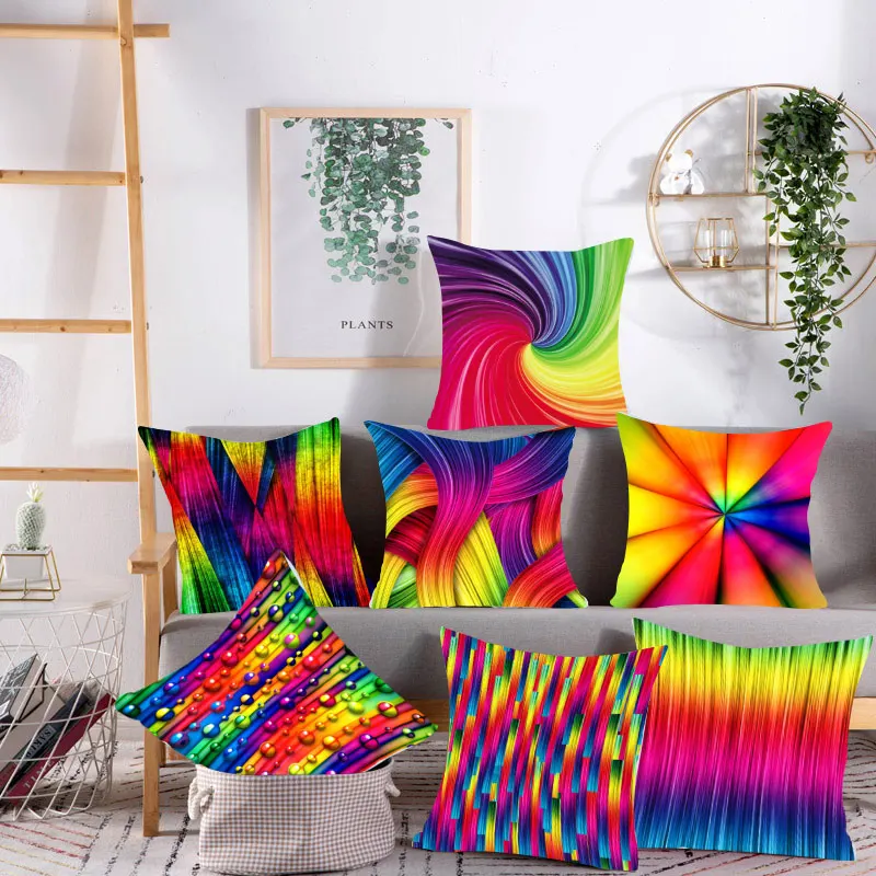 Painted Inkjet Pattern Polyester Square Pillow Cushion Cover Car Sofa Office Chair Pillow Cover Simple Home Decor Ornament