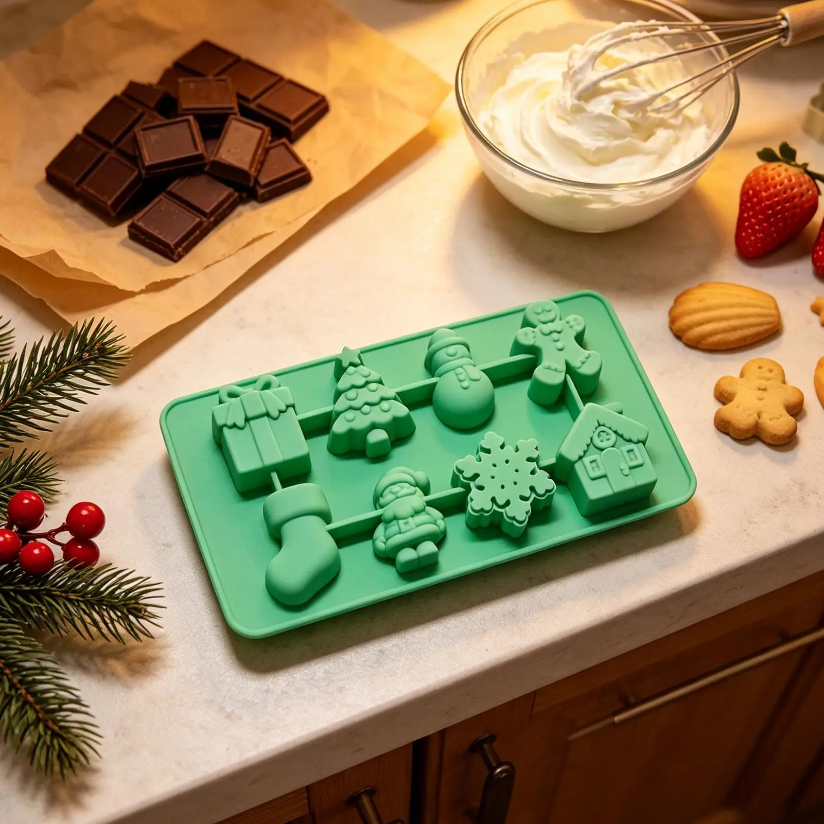 Christmas Silicone Chocolate Candy Baking Moulds Handmade Snowflake Snowman Xmas Tree Gingerbread Man Santa Claus Mold