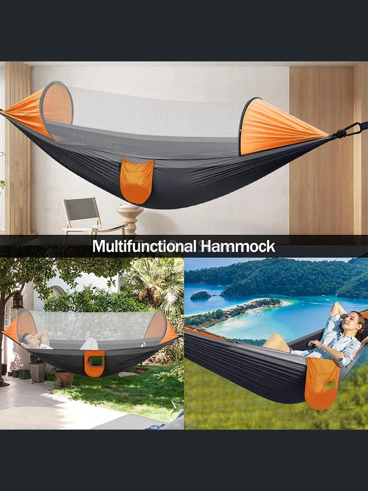 2 Person Outdoor Camping Hammock Lightweight Hanging Mosquito Net Hammocks Tree Straps Swing Backpack Backyard Sleeping Bed