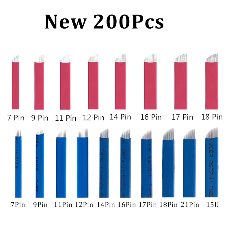 200 pçs/set microblading 0.18mm agulhas de tatuagem agulhas tebori lâminas para caneta manual pernement maquiagem tatuagem agulha lâmina