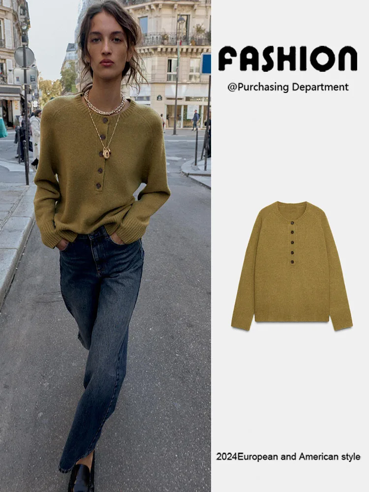 

Удобный длинный вязаный свитер с пуговицами, новый зимний женский универсальный трикотаж с круглым вырезом для женщин