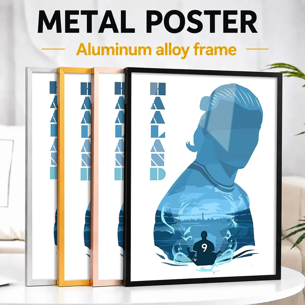 Erling Haaland Double Exposure Framed Aluminum Metal Poster Personalized Silhouette Design Wall Art For Sports Memorabilia Room