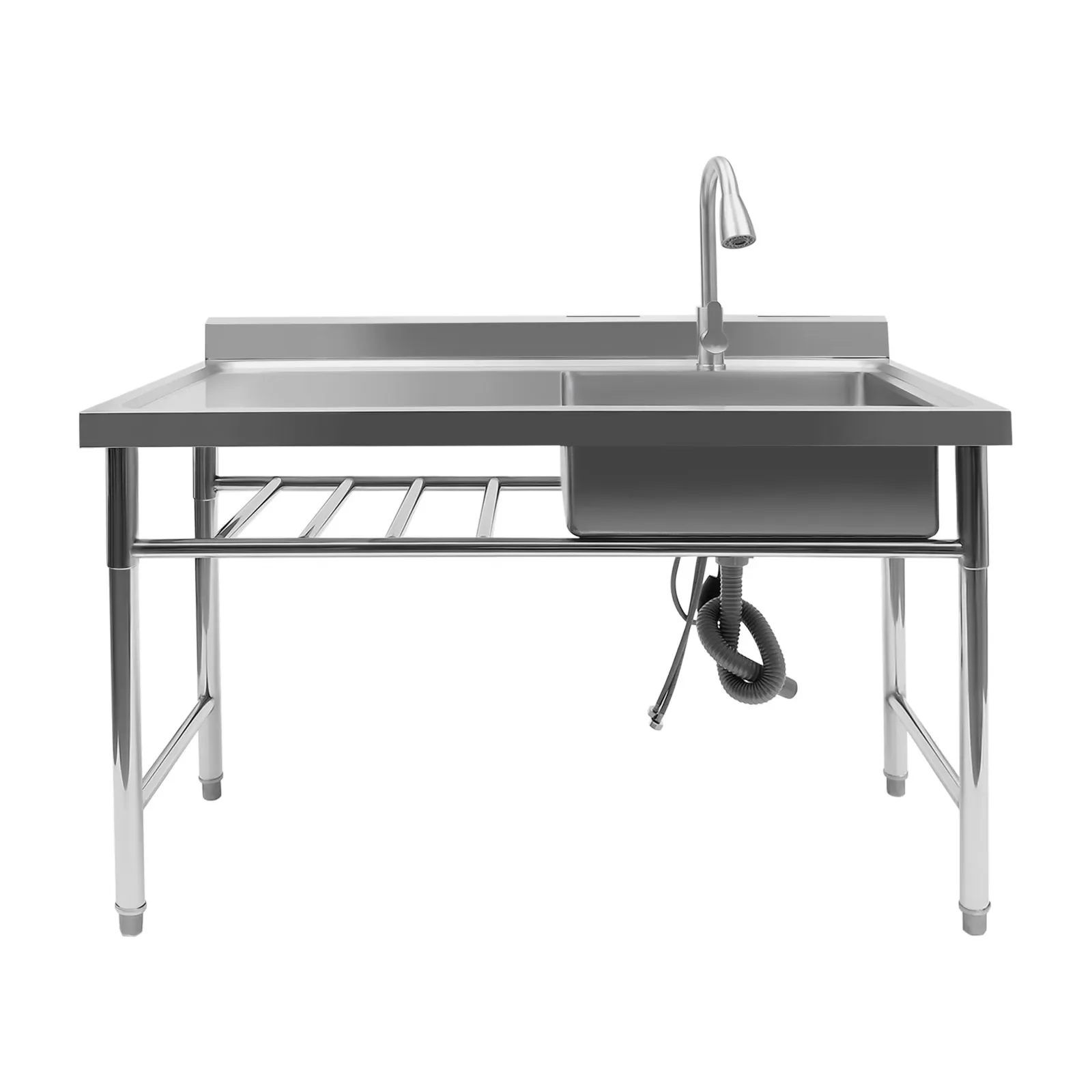 1 Compartment Stainless Steel Commercial Kitchen Sink Restaurant Utility Sink Dish Washing Pool w/ Standing Rack