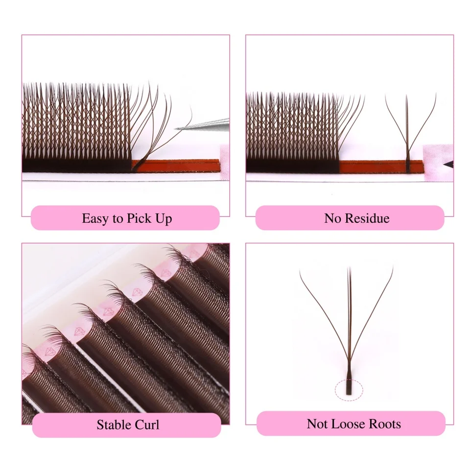 NEU Braune 3D Fairy W-förmige Wimpernverlängerung Wispy 3D Spike Lashes Premium Vorgefertigte Bloom Fan 2D 4D 5DW Clover Lashes Handgewebt – Detail 8