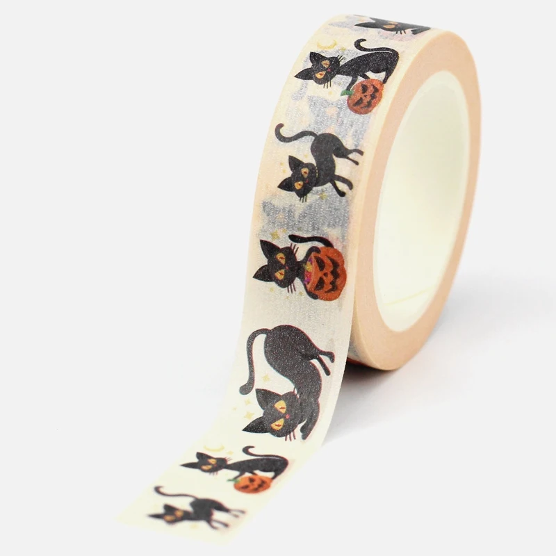 NEW 1PC. 10M Decorative Halloween Black Cat Pumpkin Washi Tape DIY Scrapbooking Planner Adhesive Masking Tape Kawaii Stationery