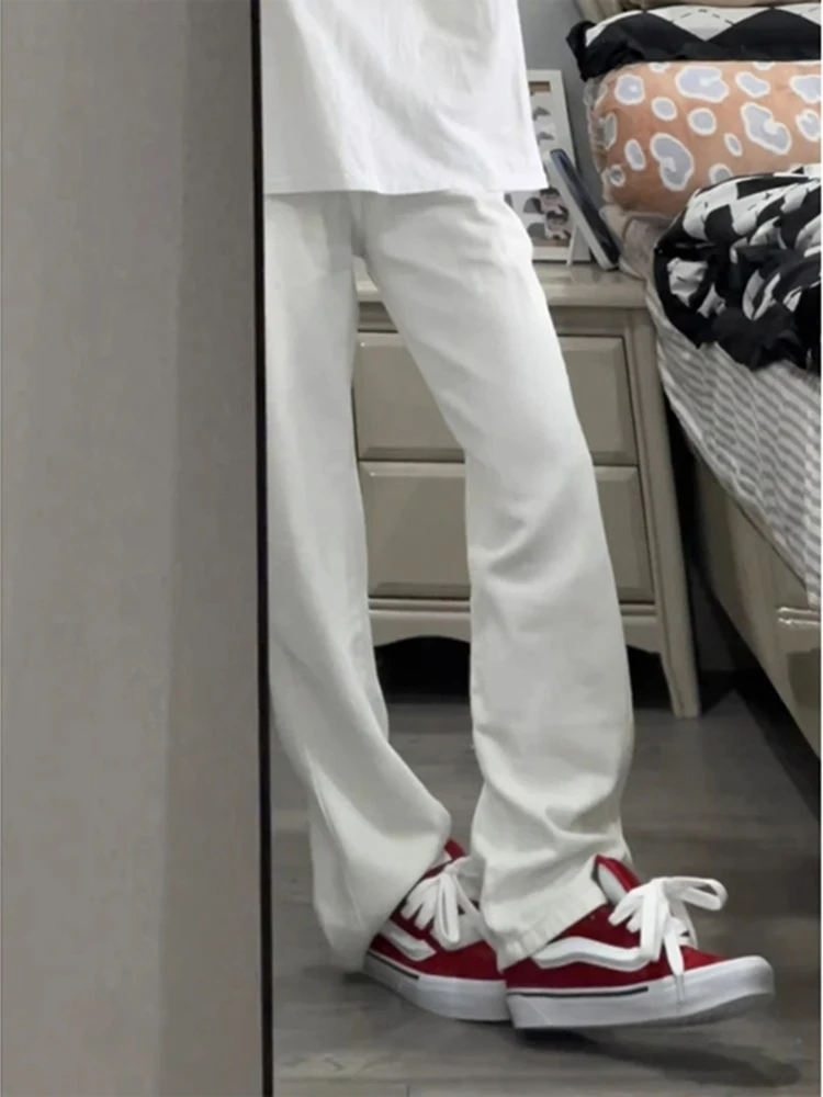 

High Waist Slim Fit American Sle White Jeans Youth Trendy Straight Leg Jeans Cotton Polyester Blend Wear Resistant