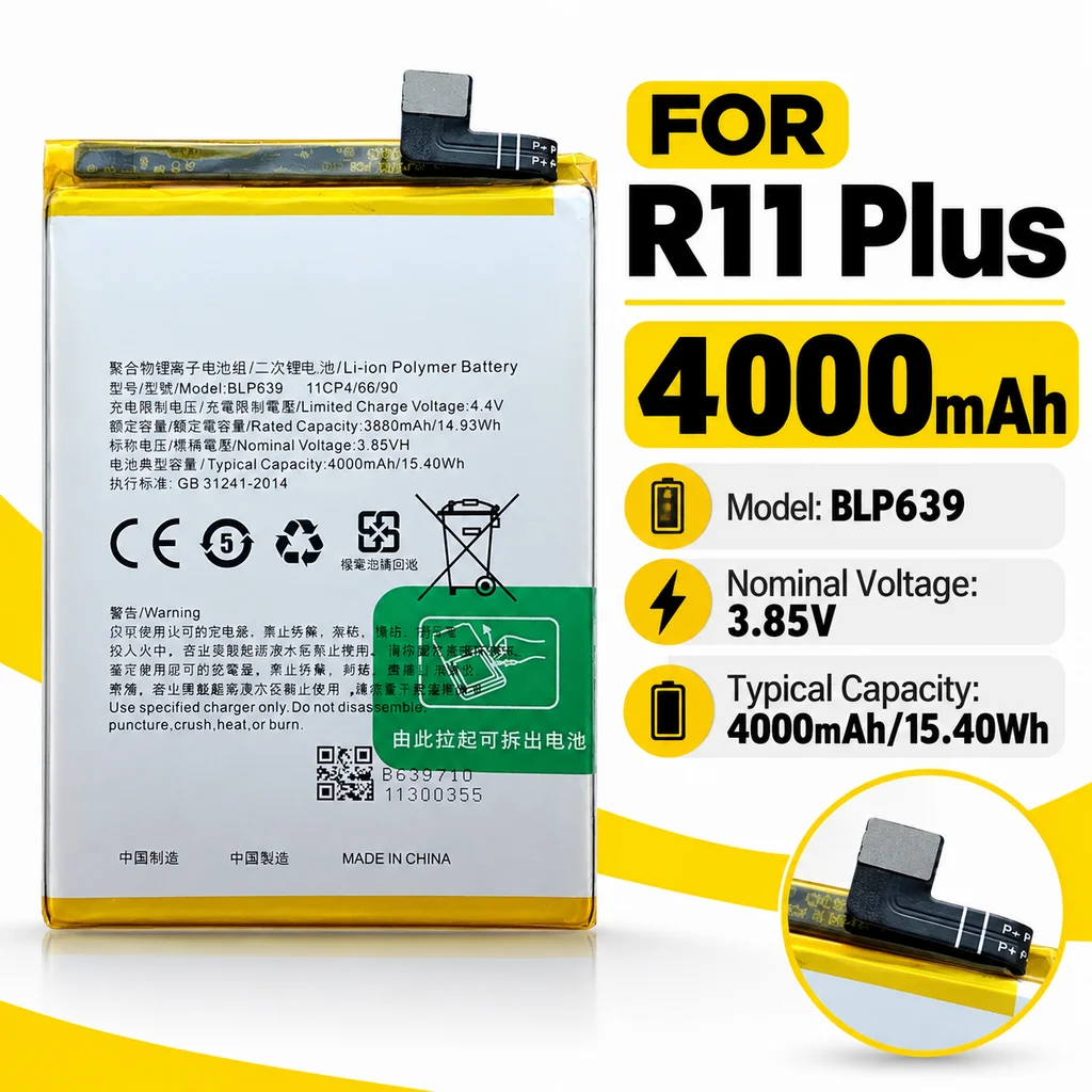 4000mAh Phone Replacement Battery BLP639 For OPPO R11 Plus Built-in Lithium Battery Repair Part for Cell Phone Internal Battery