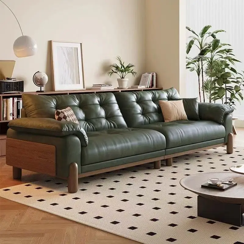 

Retro cloud leather sofa, simple size apartment in the living room