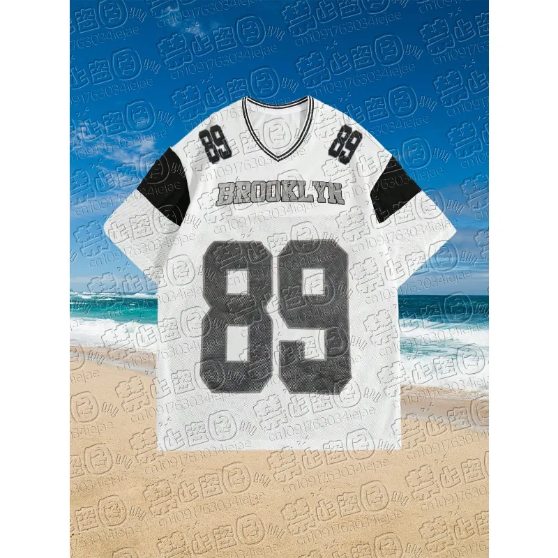 

MOTO TShirt For Men Women Summer Oversized V-neck Black Tee Trend Short Sleeve Unisex Streetwear Couple Top