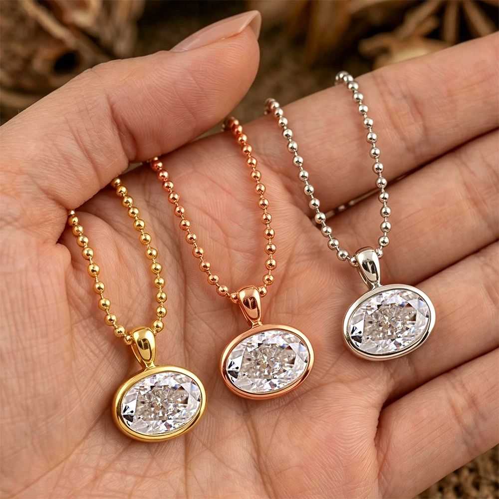 BXINY 2/3/4 Karat Ost-West Oval Geschliffene Moissanit-Halskette mit Perlenkette, S925 Silber, Solitär-Diamantanhänger mit Lünettenfassung, Geschenk-Schmuck GRA – Detail 3