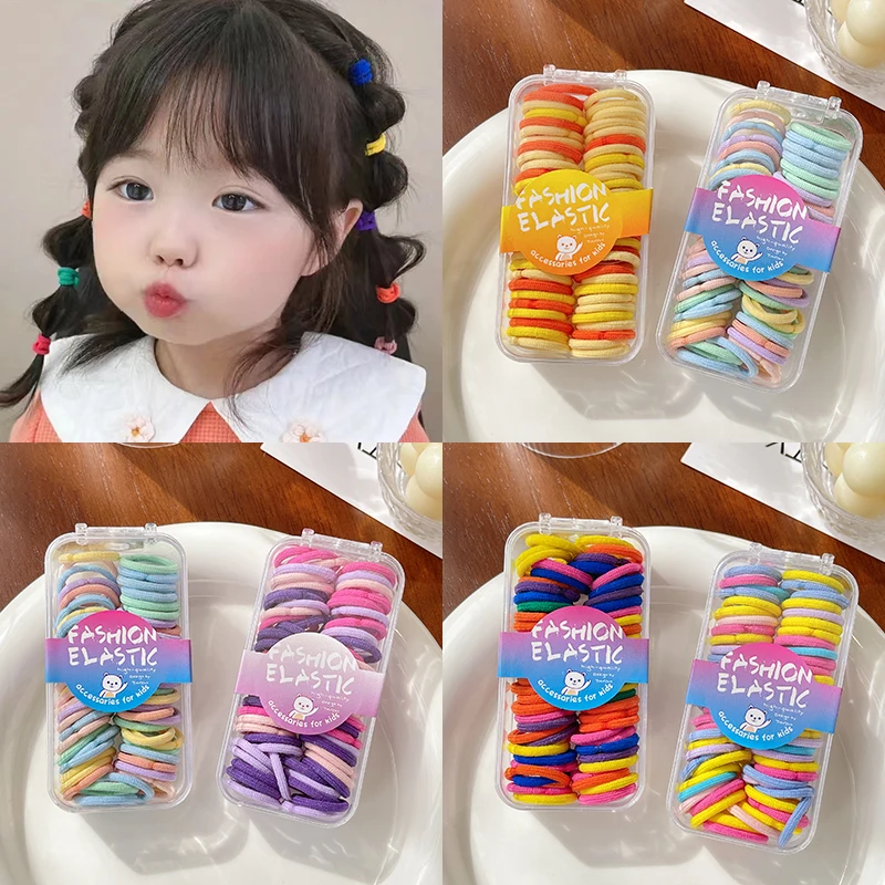 60 Pcs/Set New Baby Girls Cute Solid Color Scrunchies Rubber Bands Children Sweet Soft Elastic Hair Bands Kids Hair Accessories