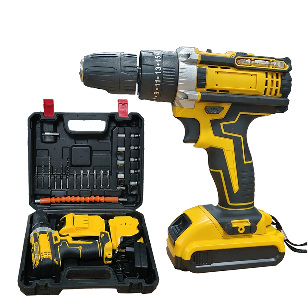 

21V Cordless Electric Screwdriver Impact Power Drills Tool Set Durable Lithium Battery Powered Drilling Machines Electric Drill