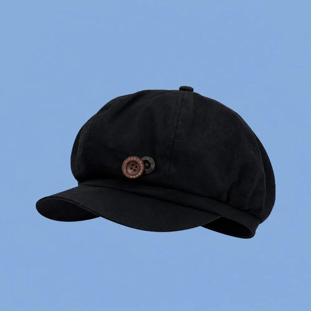 New Handmade Women's Beret Cap Cloud-Like Handmade Button Newsboy Cap Warm Headwear Short Brim Hat Gifts
