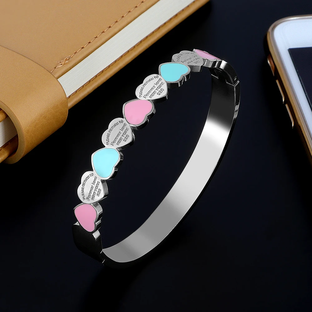 New  Fashion Heart Shape Charm Cuff Bangles Stainless Steel Luxury Wristband Wedding Women Female Jewelry Gift