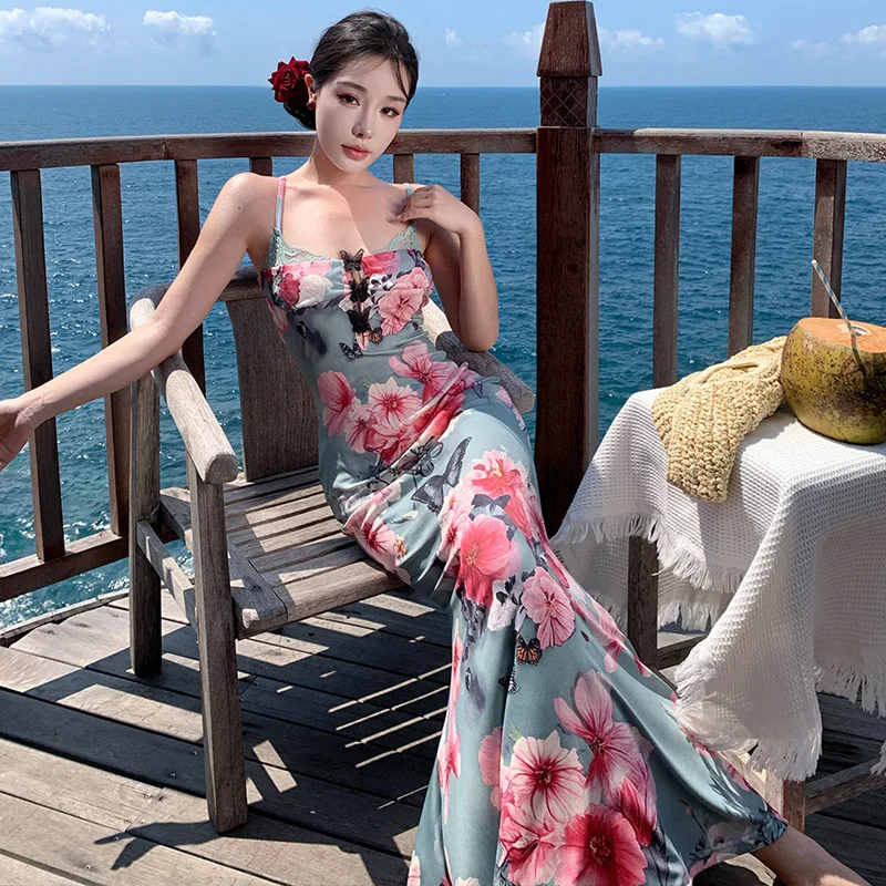 Elegant Off Shoulder Dress with Lace Camisole Print Slim Fit Bodycon Dresses Spring Summer