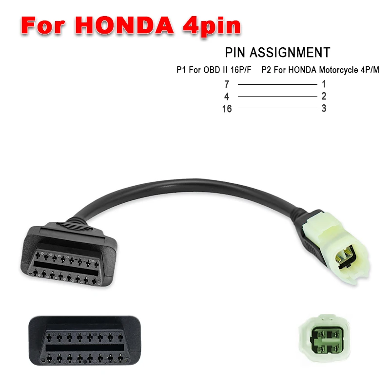 

Кабель OBDII для мотоцикла HONDA, 4-контактный на 16-контактный диагностический адаптер OBDII, кабель для HONDA CBR 600RR/1000RR, VFR800, CB1100, NC750