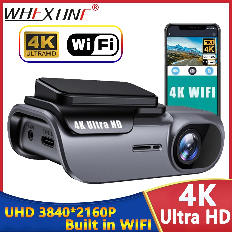4K 3840*2160P WIFI Dash Cam Car DVR Camera Video Drive Recorder Dashcam Registrar Black Box 24 Hour Monitoring Night Vision