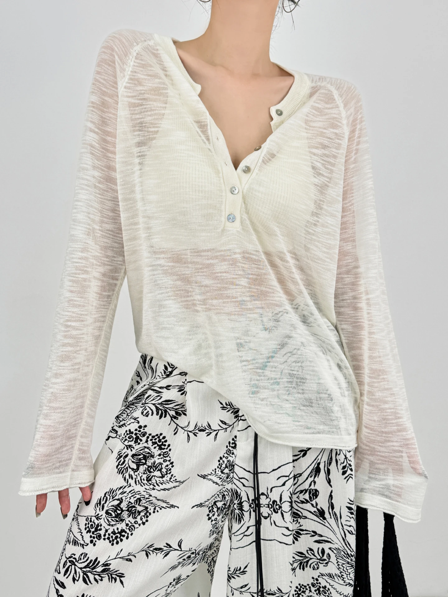 

Double Z Summer Bamboo Le Thin Me Knitted Top Women's Long Sve Loose Ice Silk Sunade Cover up irt