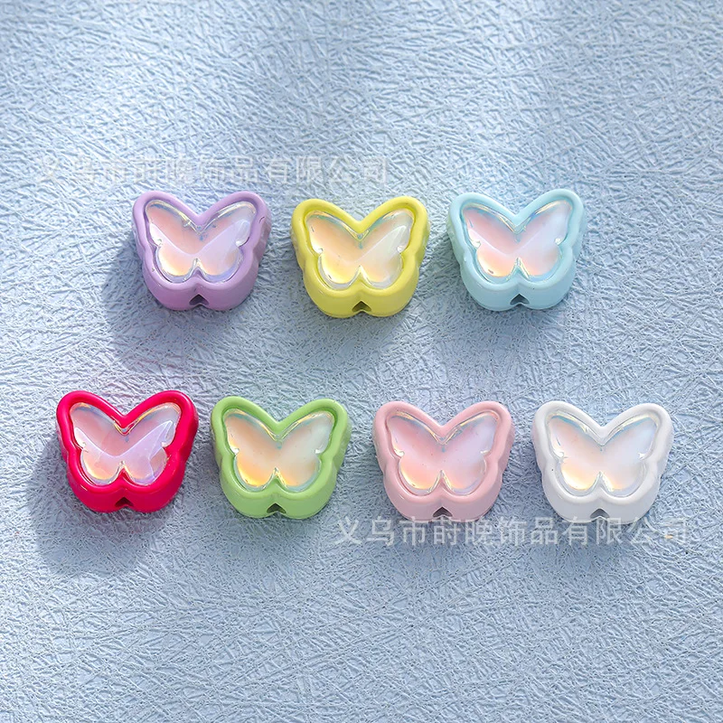5pcs Zinc alloy paint colored butterfly perforated beads DIY mobile phone chain bracelet beaded bead spacer jewelry accessories