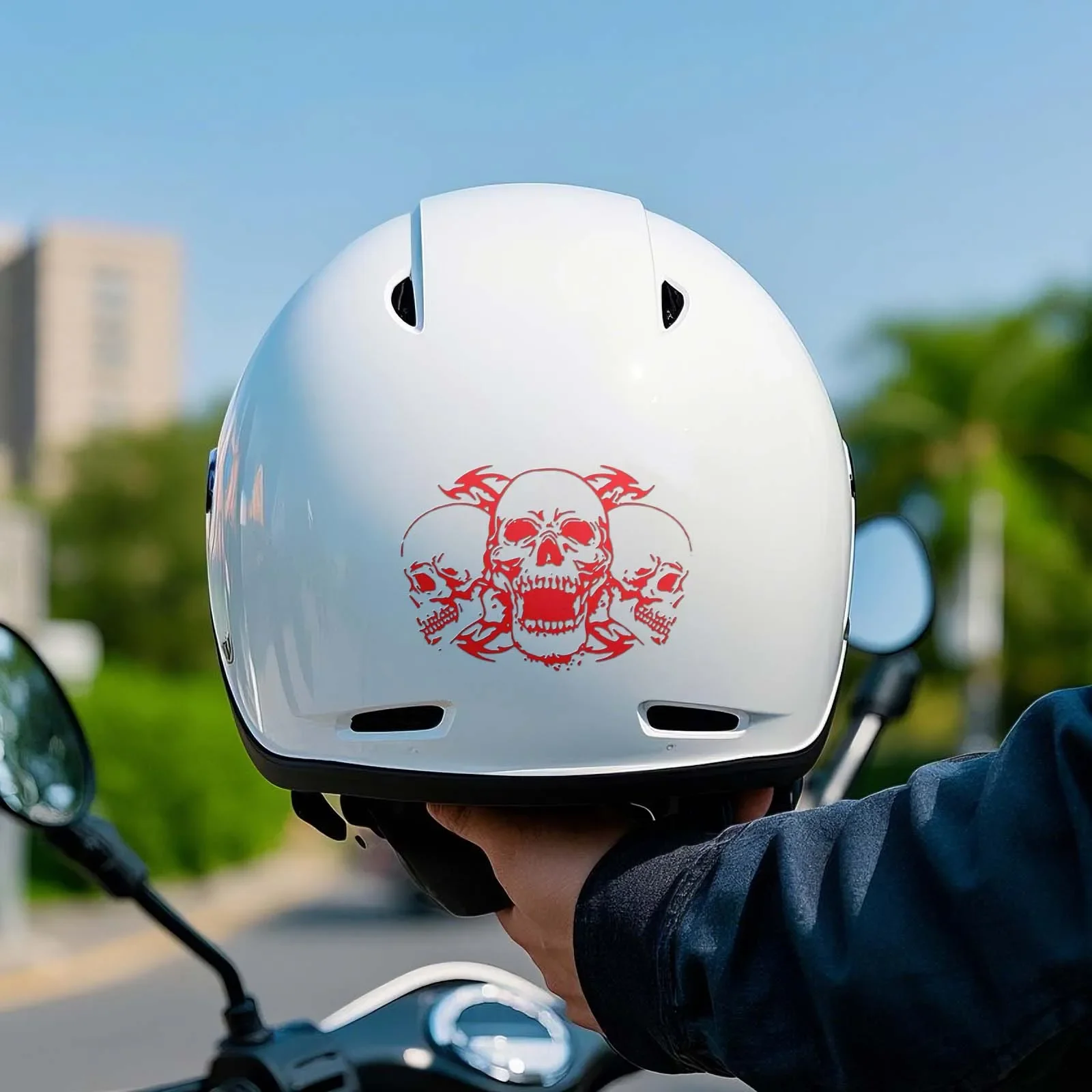 4 unids/set calcomanía trío de calavera de moda-diseño gótico llamativo para dispositivos de vehículos-accesorio de vinilo duradero impermeable