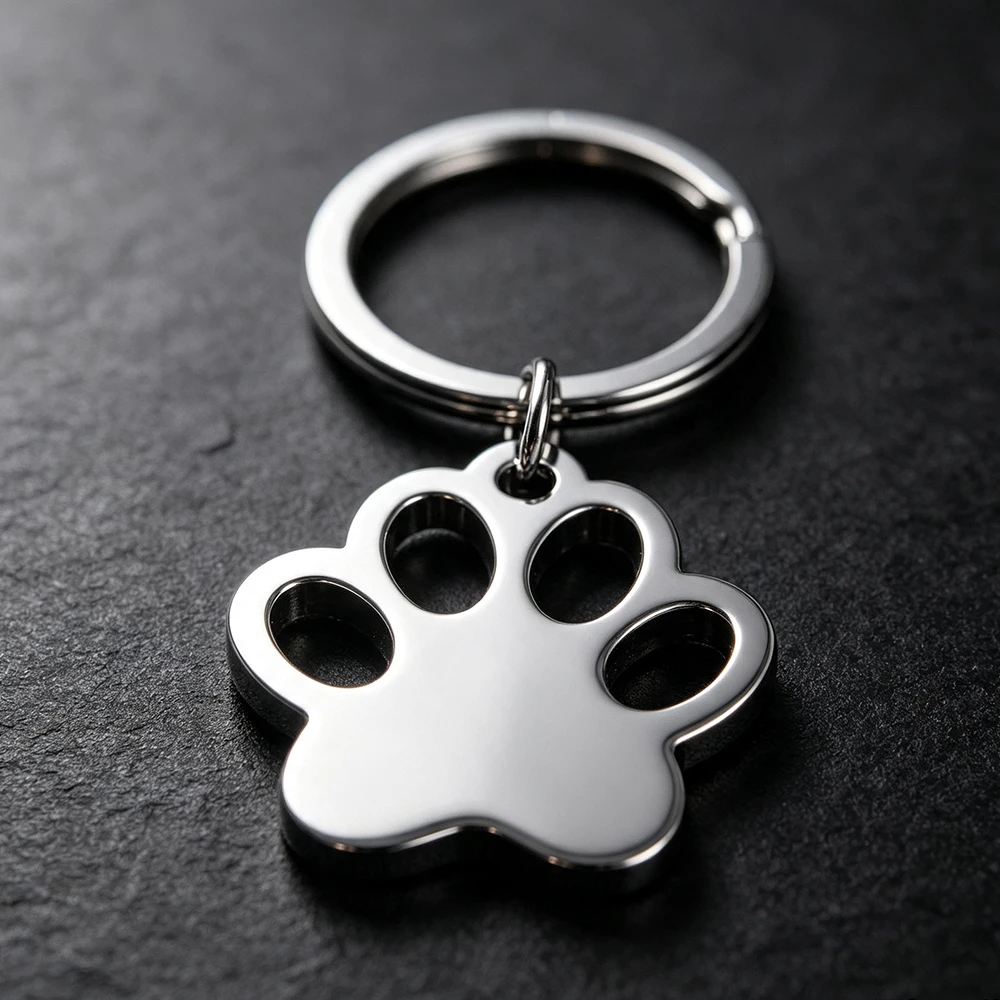 Stainless Steel Cartoon Dog Paw Silvery Color Fashion Keychain for Car Keys Pendant for Women Man Jewelry Gifts Bone Shaped Pet