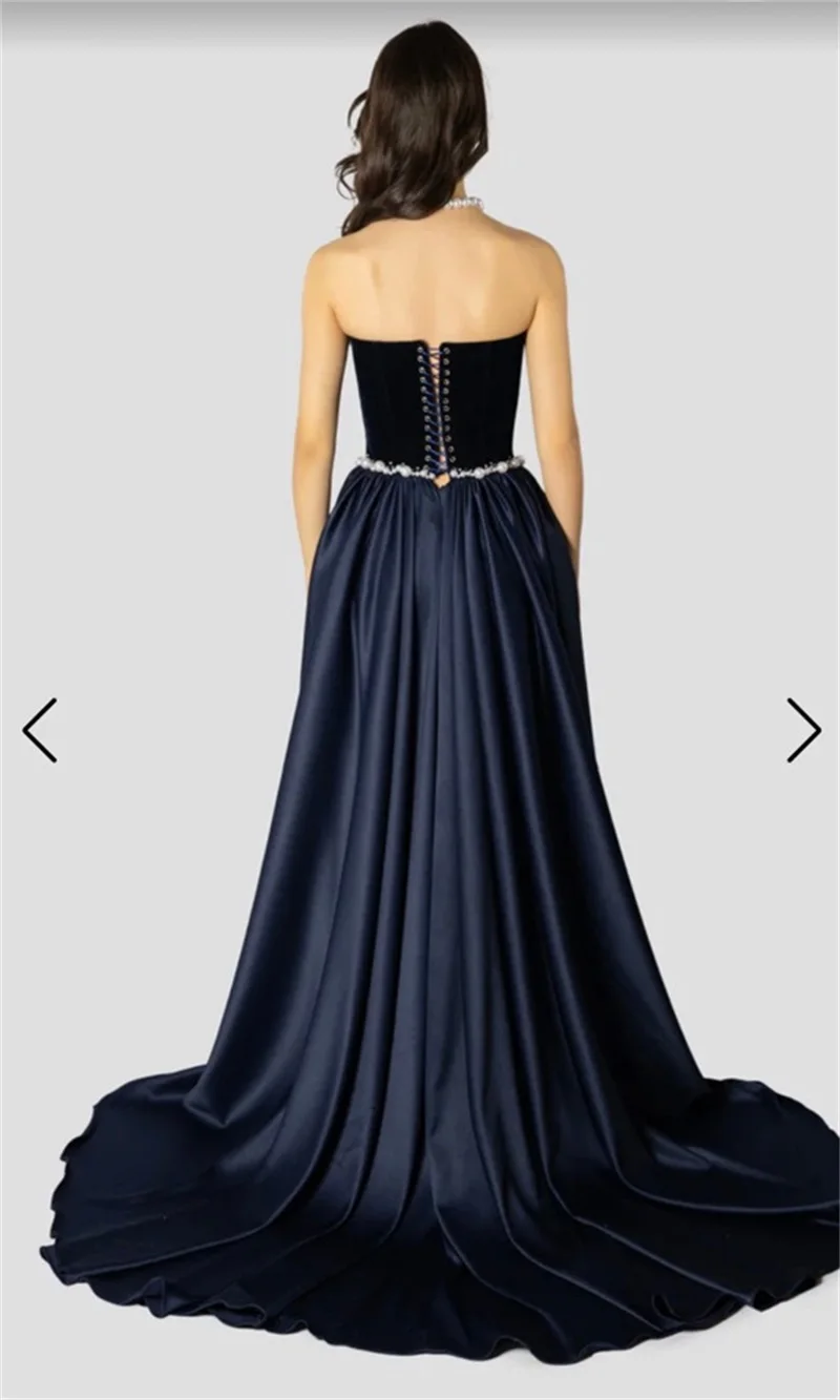 Perlen Blau Abendkleid Sexy Liebsten Lace Up Zurück Frühling Herbst Party Kleid Formale Hochzeit Gast Geburtstag Abend Robe