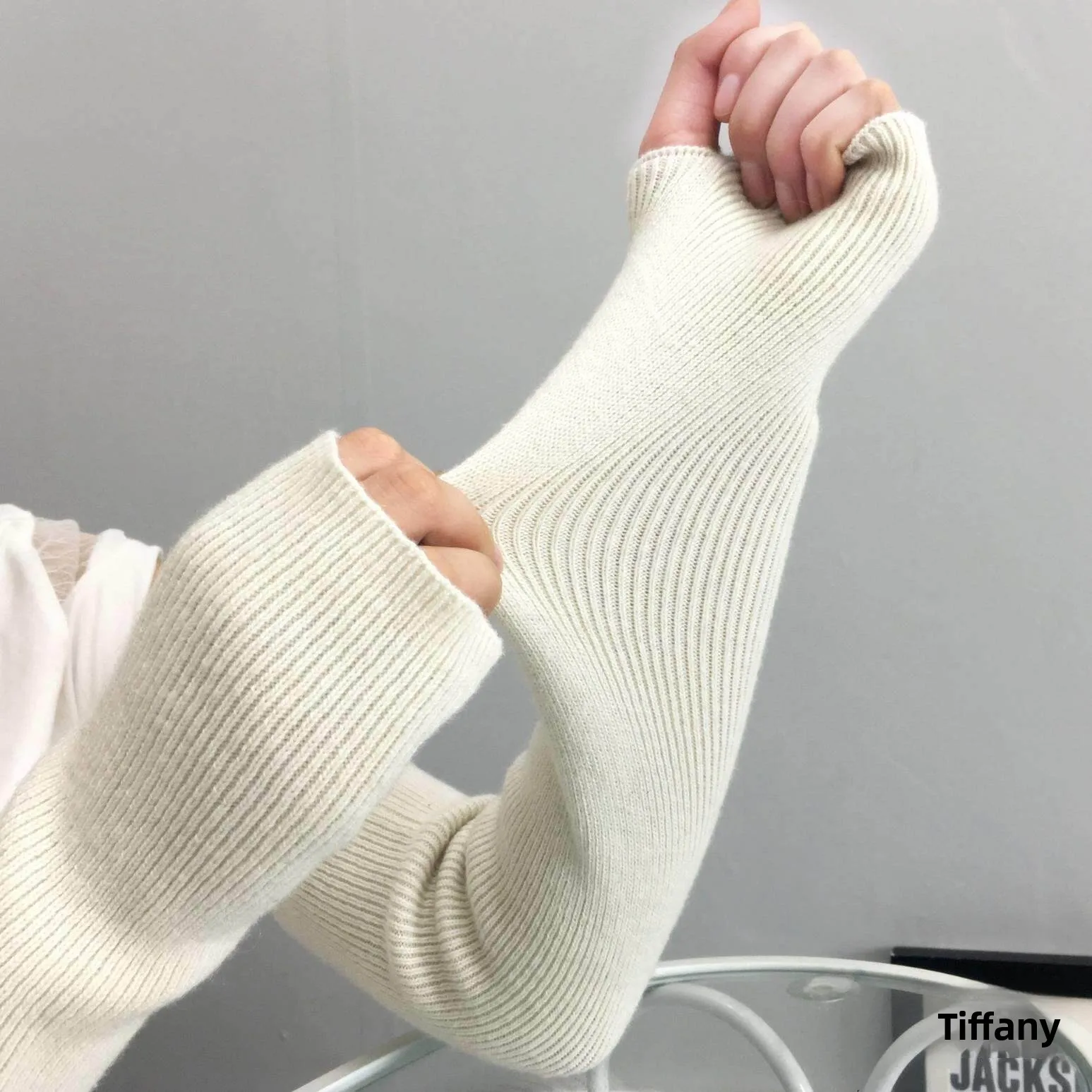 女性用厚手ニットスリーブエクステンション-ブラック＆ホワイト-日焼け防止-ハーフフィンガースタイル-アウトドアスポーツ-中級保護