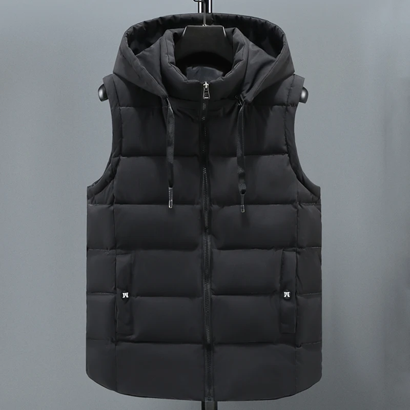 

Nice New Autumn Winter Black Vests Men Hooded Brand Thick Warm Cotton Padded Sleeveless Jacket Men Parka Solid Zipper Waistcoat