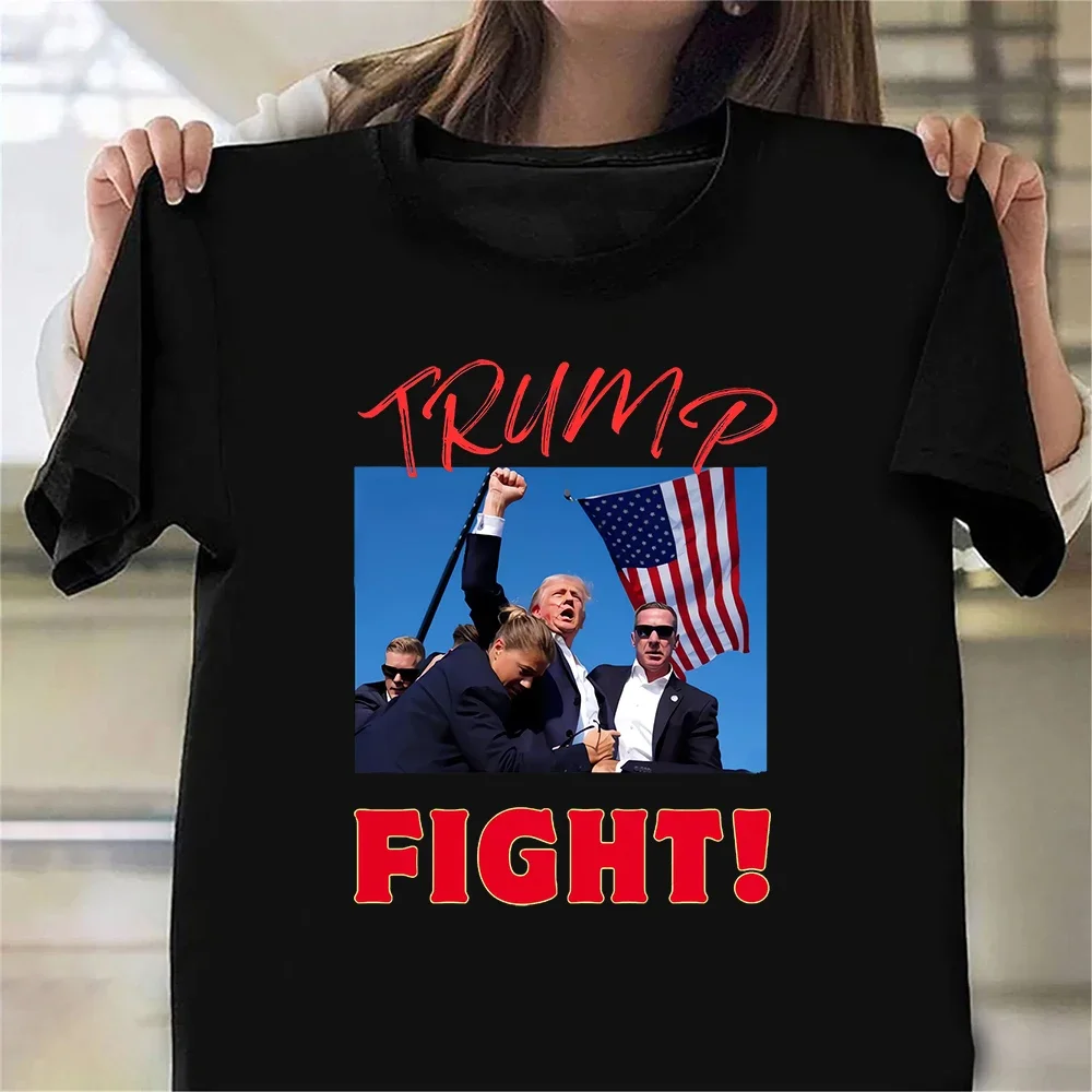 Trump Shot FIGHT 2024 Unisex T-Shirt Shot Assasanation Attempt Printed Short Sleeve Tees Summer Cotton T Shirts