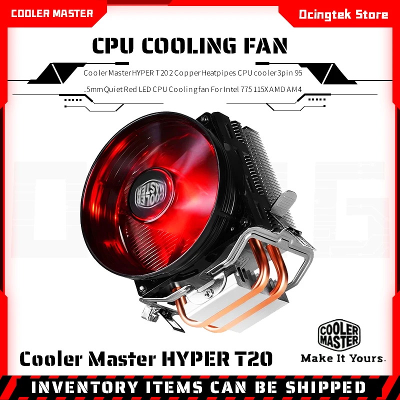 

Cooler Master HYPER T20 2 Copper Heatpipes CPU cooler 3pin 95.5mm Quiet Red LED CPU Cooling fan For Intel 775 115X AMD AM4