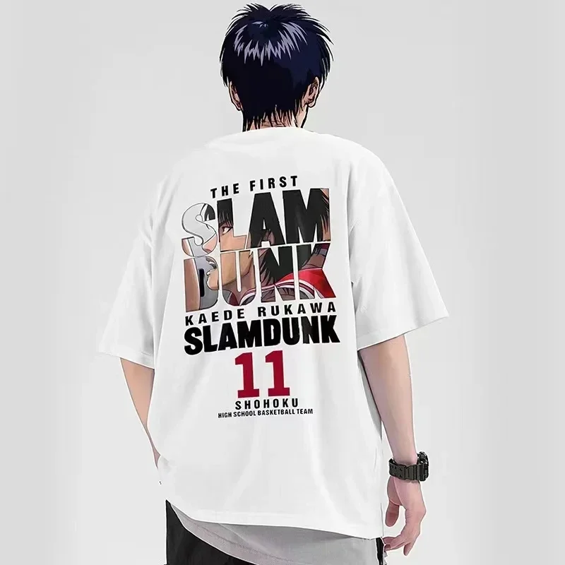 2025Anime Slam Dunk Print T-Shirt Men's Oversized Japanese Manganese Short Sleeve Fast Shipping Pure image 2