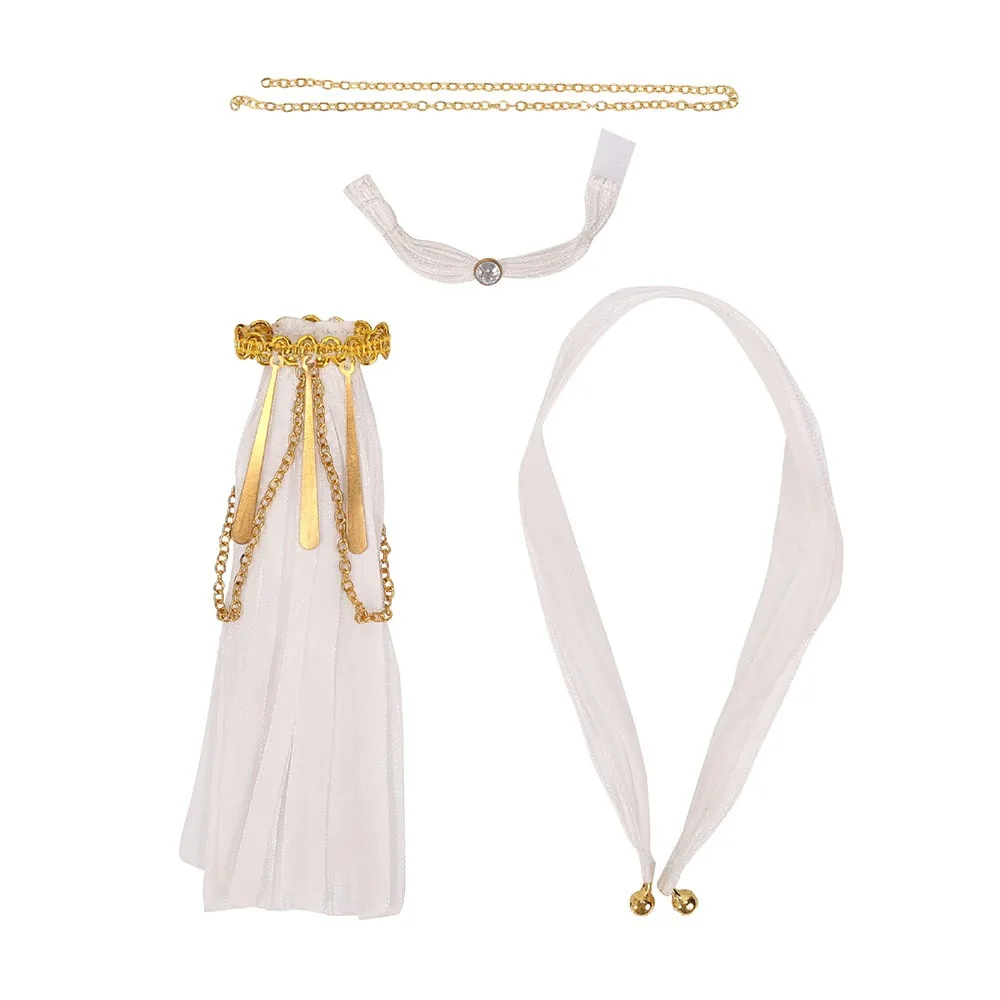Fabric Doll Clothing Set White and Gold Draped Sleeve Style Doll Princess Outfit Metal Chain Accents Pleated Skirt