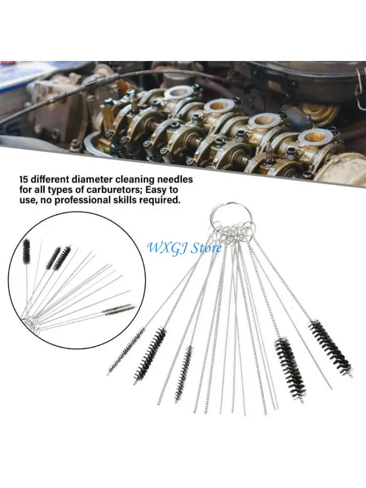 

37JE 15Pieces Carburetor Cleaning Needle Kits Dirt Ejector Tool Brush For Car And Motorcycle, Stainless Steel Precisions Tool