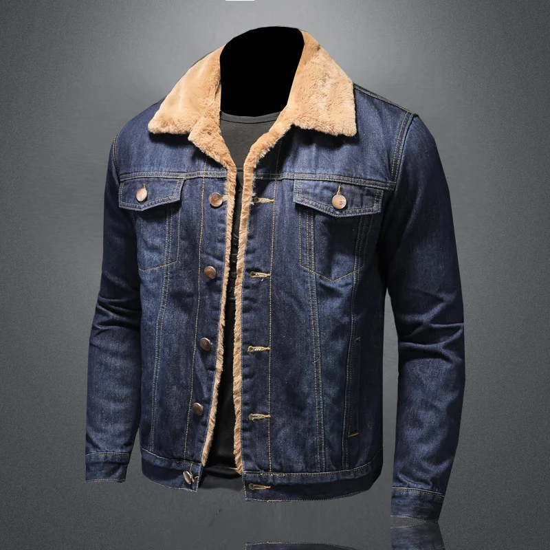 

Autumn Winter Denim Jacket Men Large Size S-5XL Fleece Thick Warm Windbreaker Jeans Coat Casual Slim Fit For