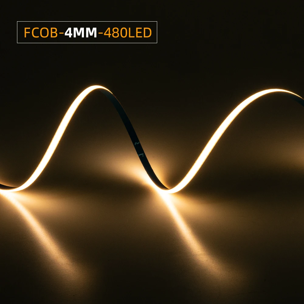 FCOB 4mm 480 LED Flexible COB LED Strip Light High Density FOB Light Linear Ribbon 3000K 4000K 6000K RA90 Dimmable 12V 24V UL CE