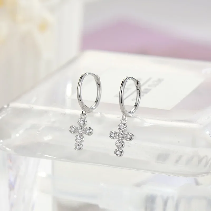 

925 Sterling Silver Earrings zircon Cross Drop Earrings For Women Gift earings fashion jewelry