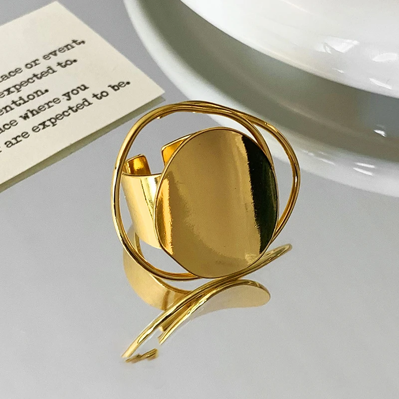 PONYKISS الفضة تصفيح مبالغ فيه جولة افتتاح خواتم للنساء الحد الأدنى الأزياء والمجوهرات العصرية شخصية الملحقات