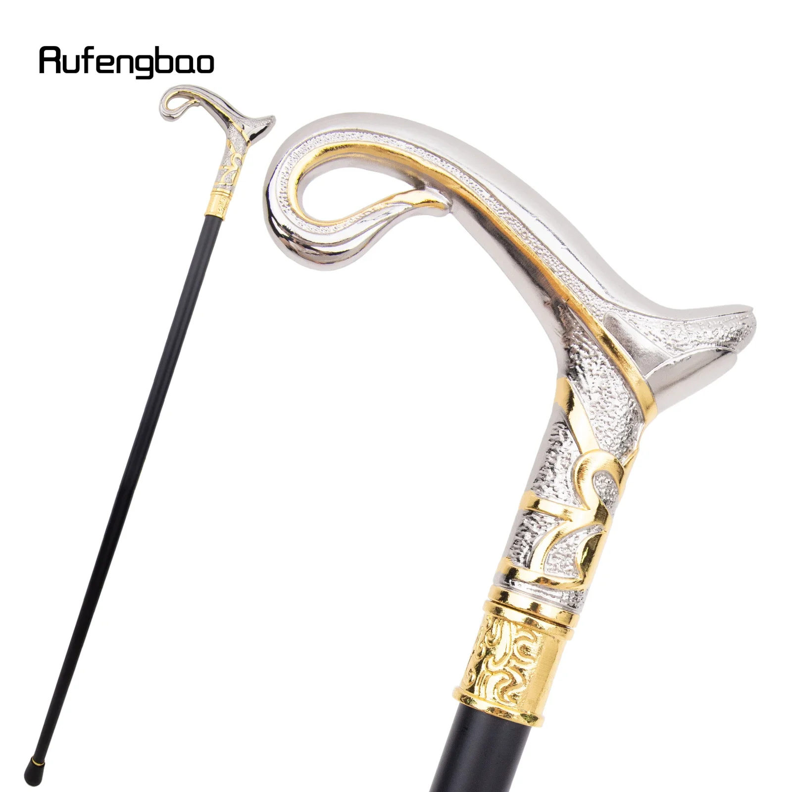 

Golden White Luxury Curve Line Single Joint Walking Stick Decorative Cospaly Fashionable Walking Cane Halloween Crosier 92cm