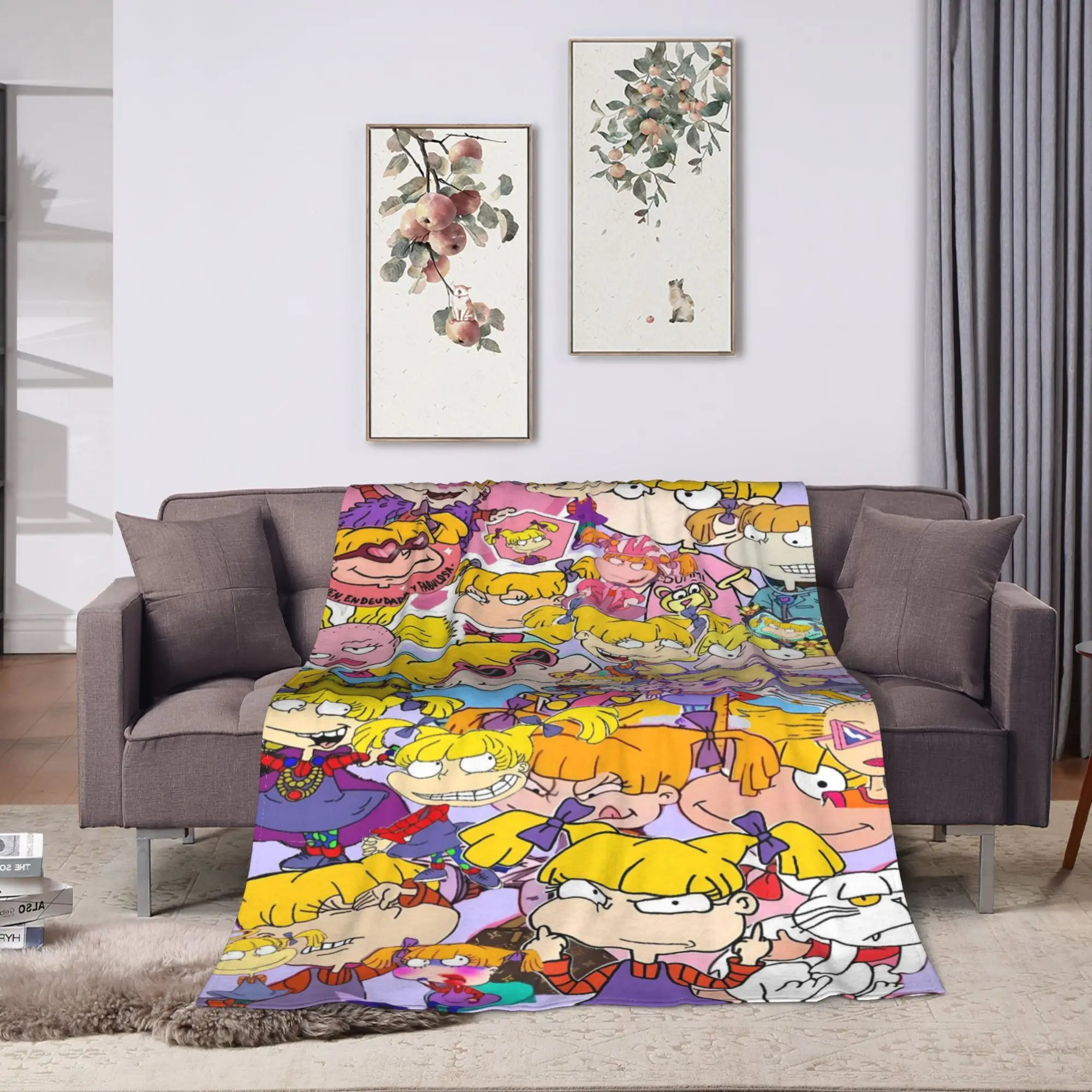 Warm Soft Blanket Picnic Rugrats 90s Revival Character  Throw Blanket  Flannel Bedspread For Outdoor Funny Sofa Bed Cover