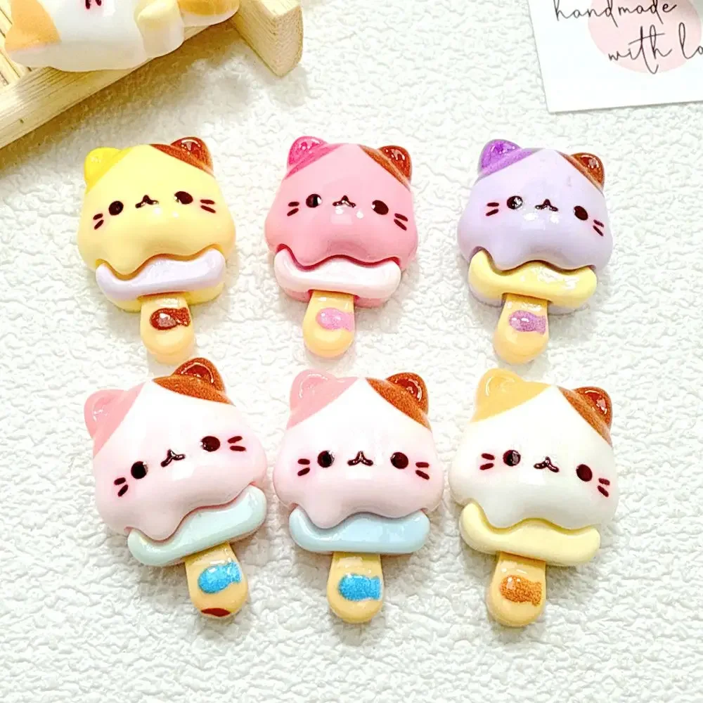 Kawaii Cartoon Shinning Cat Popsicle Resin Cabochon Flatback Charms DIY Jewelry Making Phone Case Dollhouse Decoration Craft​​