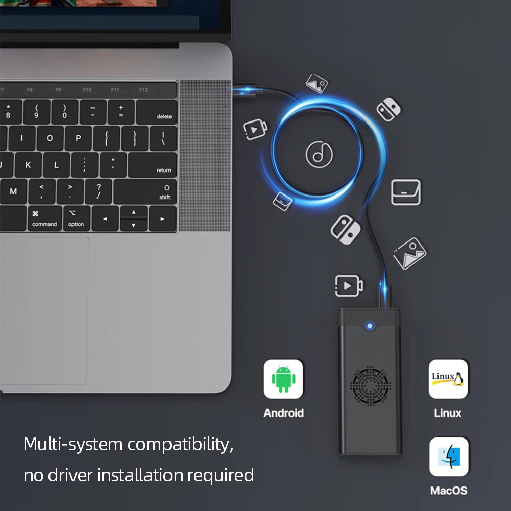 

Чехол для жесткого диска M.2 NVME NGFF с охлаждающим вентилятором, поддержка 10 Гбит/с для системы Windows/macOS/Android/HaemonyOS для твердотельных накопителей 2242/2260/2280