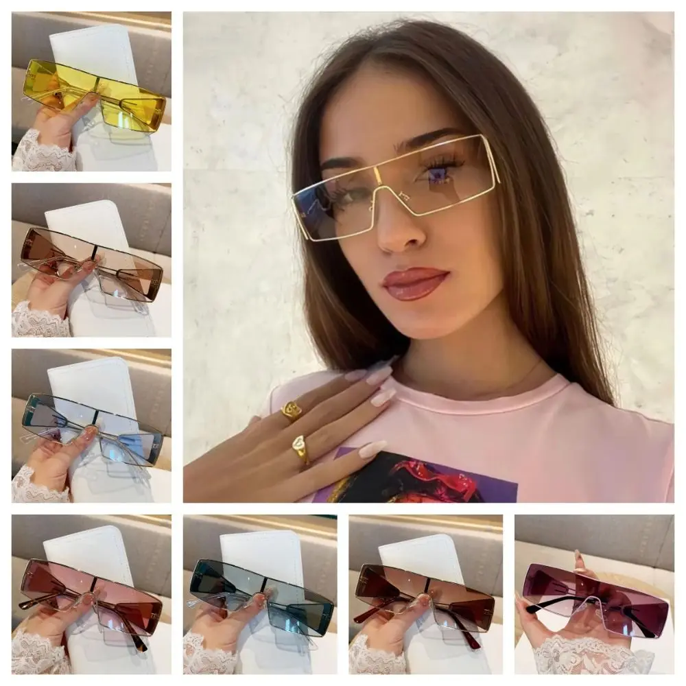 العصرية Y2K فاسق مستطيل النساء النظارات الشمسية الرجعية الفاخرة المعادن الذهبي إطار نظارات شمسية UV حماية النظارات #4