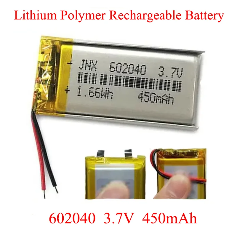 602040 Lithium Polymer Li-ion Rechargeable Battery 3.7V 450mAh Suitable for GPS MP3 MP4 MP5 Driving Recorder Headphone Battery